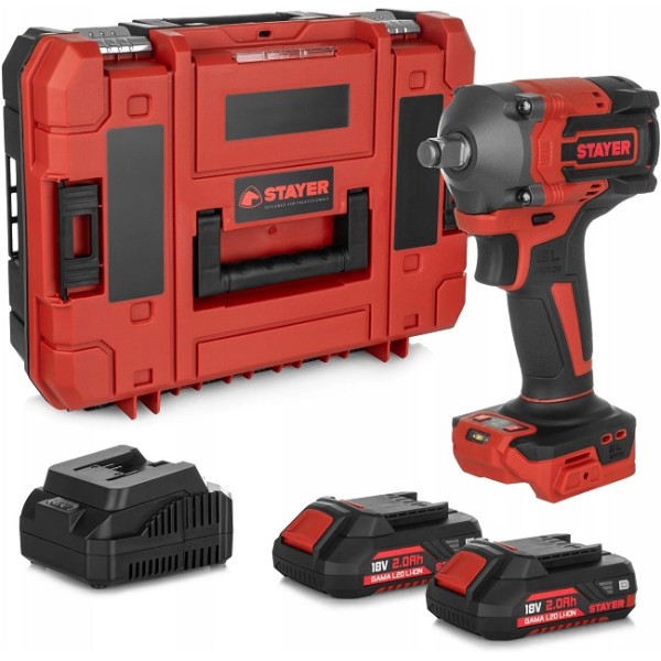 Акумулаторен ударен гайковерт Stayer IWB 350 L2022, 18 V, 420 Nm, 1/2″, комплект батерии 2×2.0 Ah